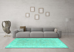 Machine Washable Abstract Turquoise Modern Area Rugs in a Living Room,, wshabs4344turq