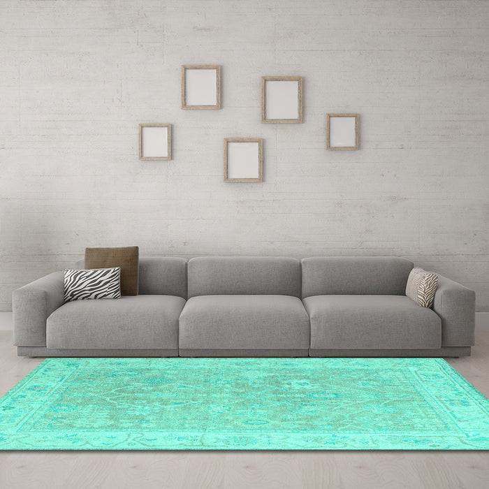Machine Washable Abstract Turquoise Modern Area Rugs in a Living Room,, wshabs4344turq