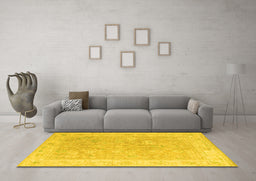 Machine Washable Abstract Yellow Modern Rug in a Living Room, wshabs4344yw