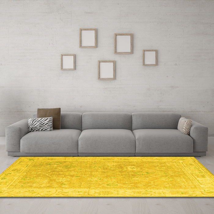 Machine Washable Abstract Yellow Modern Rug in a Living Room, wshabs4344yw