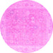 Round Machine Washable Abstract Pink Modern Rug, wshabs4344pnk