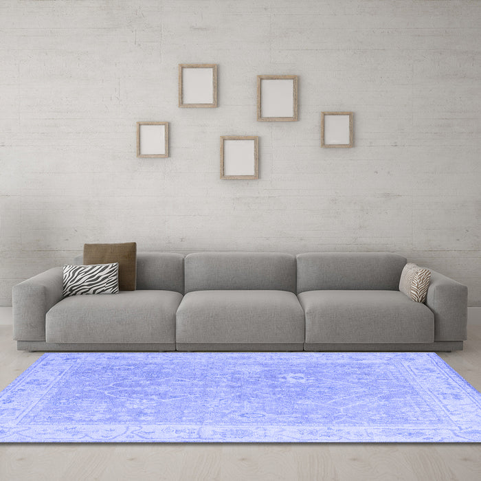 Machine Washable Abstract Blue Modern Rug in a Living Room, wshabs4344blu