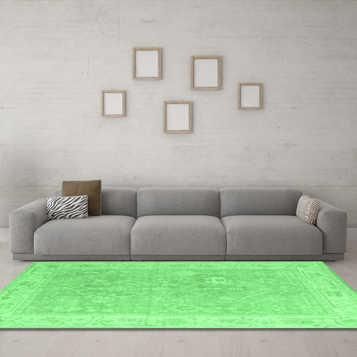Machine Washable Abstract Emerald Green Modern Area Rugs in a Living Room,, wshabs4344emgrn