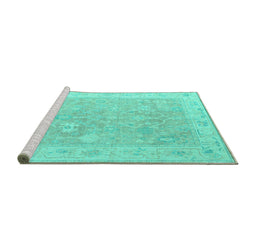 Sideview of Machine Washable Abstract Turquoise Modern Area Rugs, wshabs4344turq