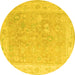 Round Machine Washable Abstract Yellow Modern Rug, wshabs4344yw