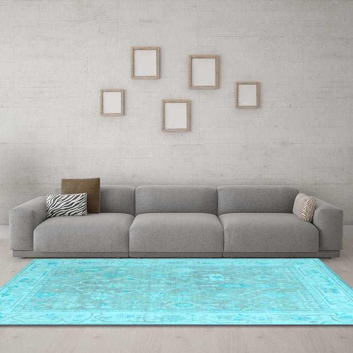 Machine Washable Abstract Light Blue Modern Rug in a Living Room, wshabs4344lblu