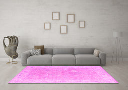 Machine Washable Abstract Pink Modern Rug in a Living Room, wshabs4344pnk