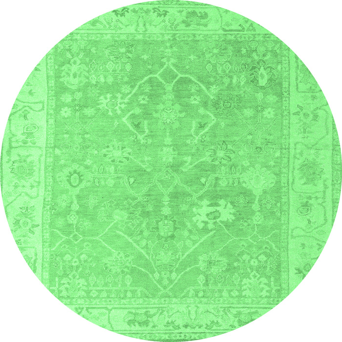 Round Machine Washable Abstract Emerald Green Modern Area Rugs, wshabs4344emgrn
