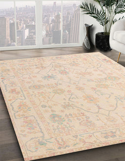 Abstract Deep Peach Orange Oriental Rug in Family Room, abs4345