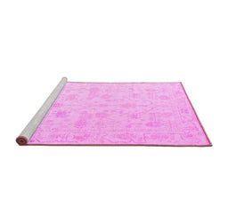 Sideview of Machine Washable Oriental Pink Traditional Rug, wshabs4345pnk