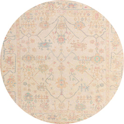 Round Abstract Deep Peach Orange Oriental Rug, abs4345