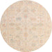 Round Abstract Deep Peach Orange Oriental Rug, abs4345