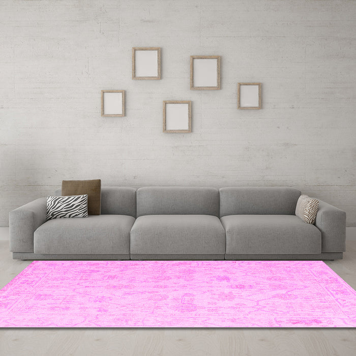 Machine Washable Oriental Pink Traditional Rug in a Living Room, wshabs4345pnk