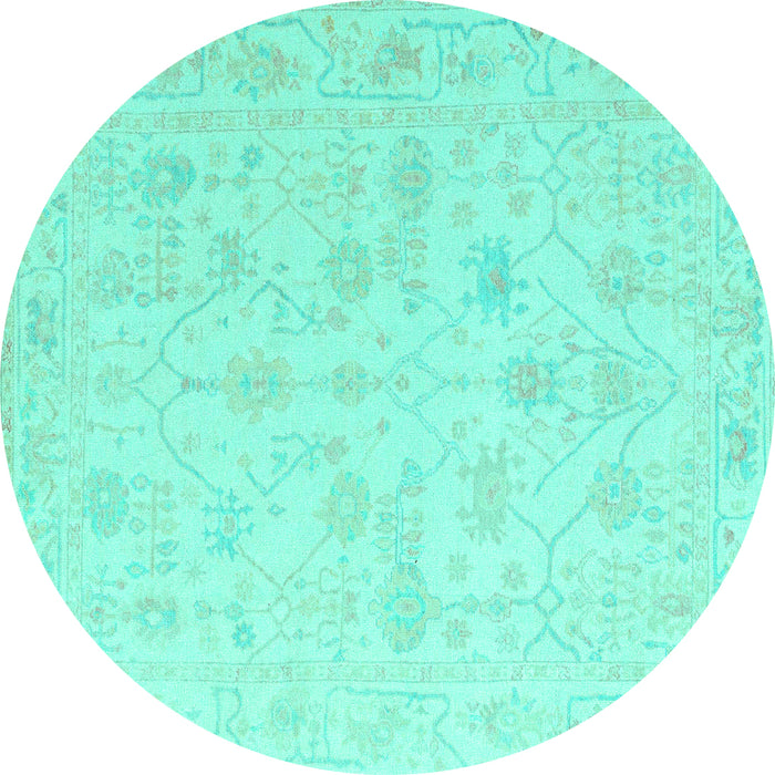 Round Oriental Turquoise Traditional Rug, abs4345turq