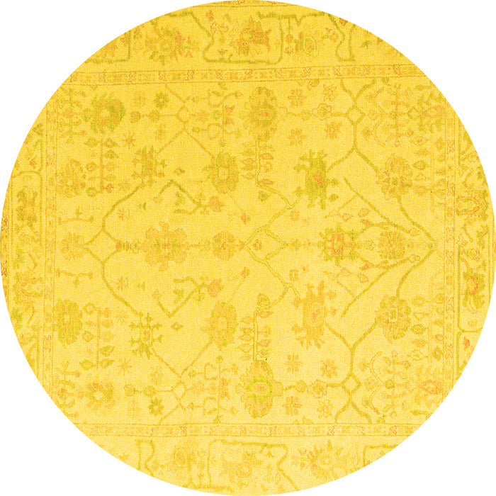 Round Machine Washable Oriental Yellow Traditional Rug, wshabs4345yw