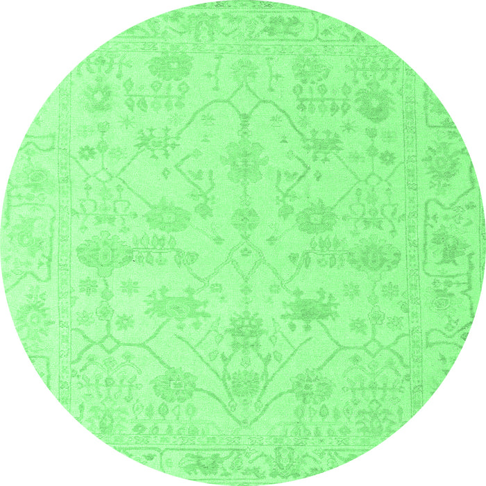 Round Machine Washable Oriental Emerald Green Traditional Area Rugs, wshabs4345emgrn