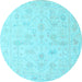 Round Machine Washable Oriental Light Blue Traditional Rug, wshabs4345lblu