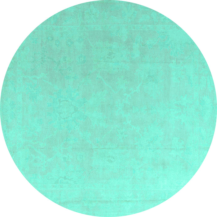Round Machine Washable Abstract Turquoise Modern Area Rugs, wshabs4346turq