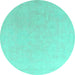 Round Machine Washable Abstract Turquoise Modern Area Rugs, wshabs4346turq