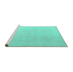 Sideview of Machine Washable Abstract Turquoise Modern Area Rugs, wshabs4346turq