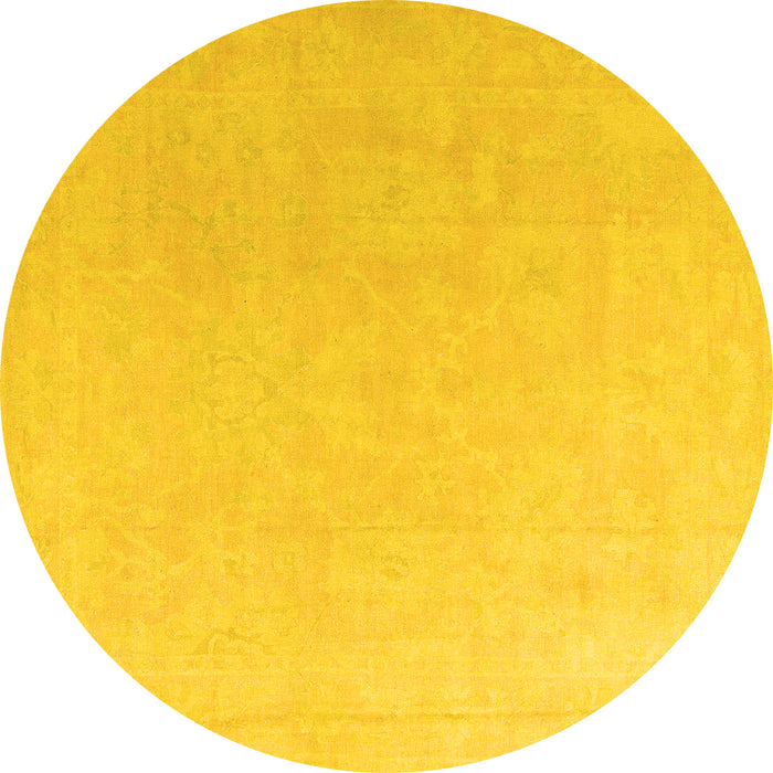 Round Machine Washable Abstract Yellow Modern Rug, wshabs4346yw