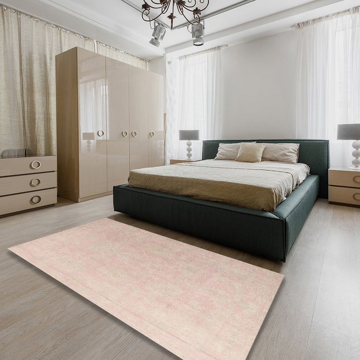 Abstract Pastel Orange Modern Rug in a Bedroom, abs4346