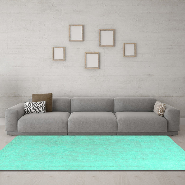 Machine Washable Abstract Turquoise Modern Area Rugs in a Living Room,, wshabs4346turq