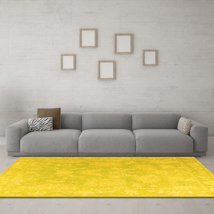 Machine Washable Oriental Yellow Traditional Rug in a Living Room, wshabs4347yw
