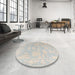 Round Abstract Pale Silver Gray Oriental Rug in a Office, abs4347