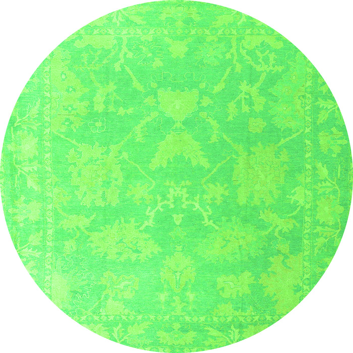 Round Machine Washable Oriental Green Traditional Area Rugs, wshabs4347grn