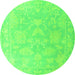 Round Machine Washable Oriental Green Traditional Area Rugs, wshabs4347grn