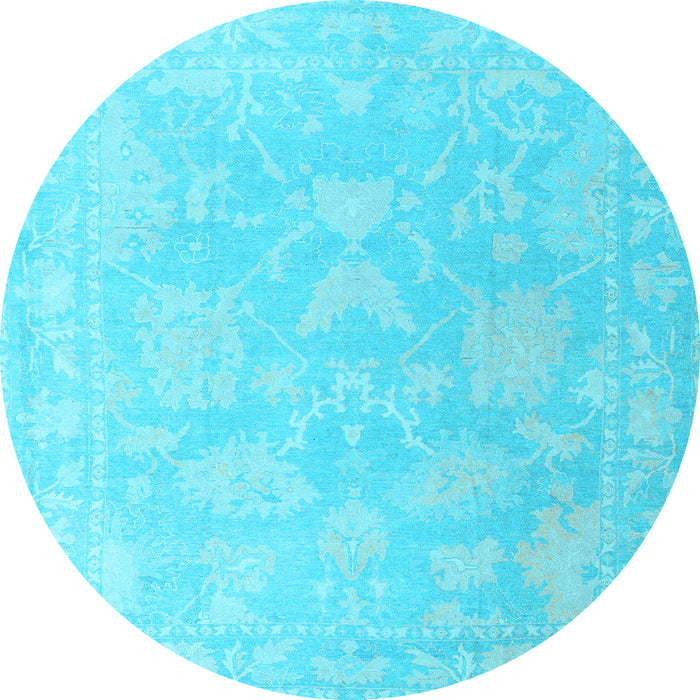 Round Machine Washable Oriental Light Blue Traditional Rug, wshabs4347lblu