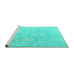 Sideview of Machine Washable Oriental Turquoise Traditional Area Rugs, wshabs4347turq