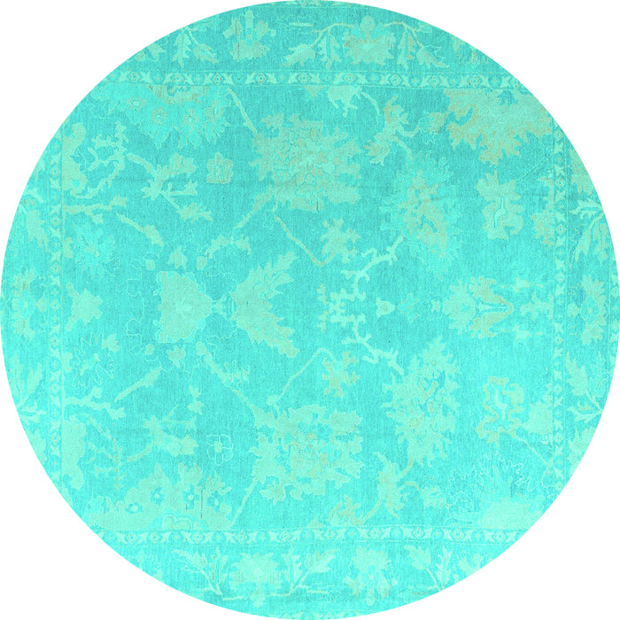 Round Oriental Turquoise Traditional Rug, abs4347turq