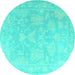 Round Oriental Turquoise Traditional Rug, abs4347turq