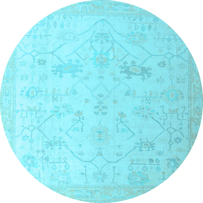 Round Machine Washable Oriental Light Blue Traditional Rug, wshabs4348lblu