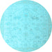 Round Machine Washable Oriental Light Blue Traditional Rug, wshabs4348lblu