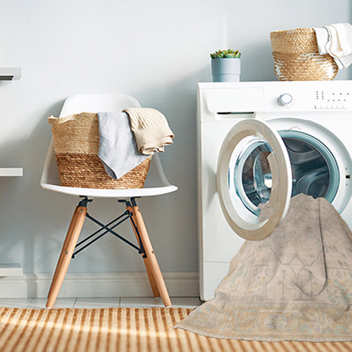 Machine Washable Abstract Deep Peach Orange Rug in a Washing Machine, wshabs4348