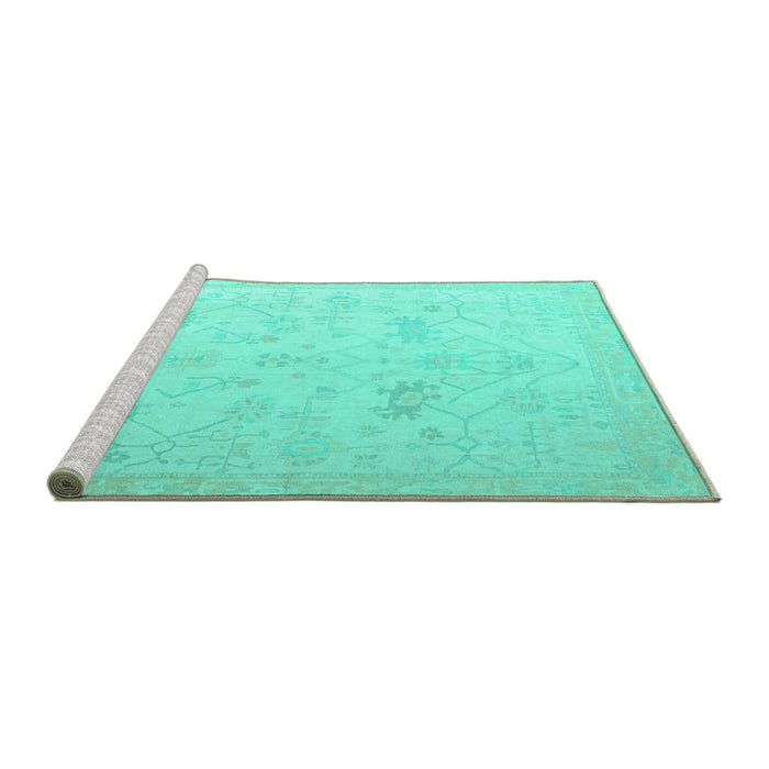 Sideview of Machine Washable Oriental Turquoise Traditional Area Rugs, wshabs4348turq