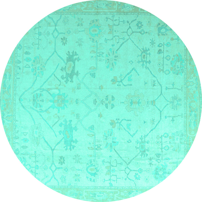 Round Oriental Turquoise Traditional Rug, abs4348turq