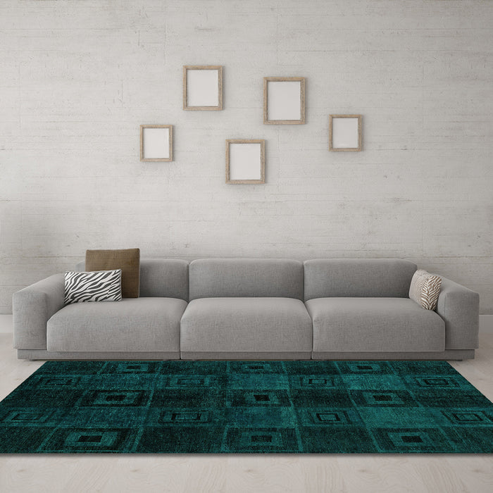 Machine Washable Abstract Turquoise Modern Area Rugs in a Living Room,, wshabs4349turq