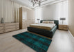 Abstract Teal Green Modern Rug in a Bedroom, abs4349