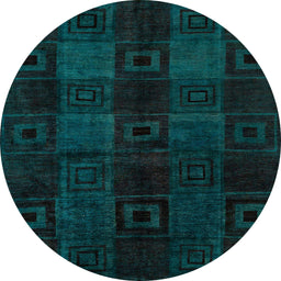 Round Machine Washable Abstract Medium Teal Green Rug, wshabs4349