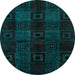 Round Machine Washable Abstract Medium Teal Green Rug, wshabs4349