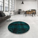 Round Abstract Teal Green Modern Rug in a Office, abs4349