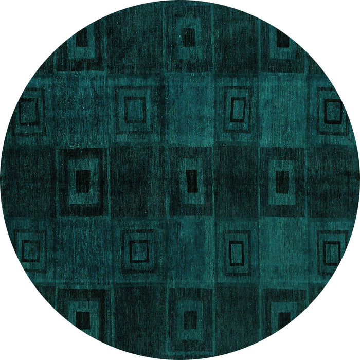 Round Machine Washable Abstract Turquoise Modern Area Rugs, wshabs4349turq