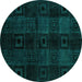 Round Machine Washable Abstract Turquoise Modern Area Rugs, wshabs4349turq