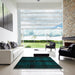 Square Abstract Teal Green Modern Rug in a Living Room, abs4349