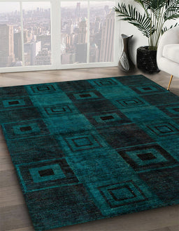 Machine Washable Abstract Medium Teal Green Rug in a Family Room, wshabs4349