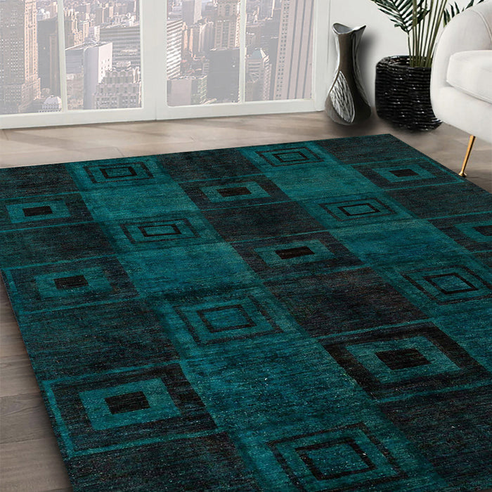 Machine Washable Abstract Medium Teal Green Rug in a Family Room, wshabs4349